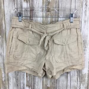 Ann Taylor LOFT Linen shorts 0 Beige Tan tie belt